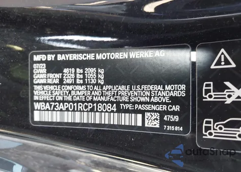 2024 BMW 430I xDrive from USA, damaged, VIN WBA73AP01RCP18084